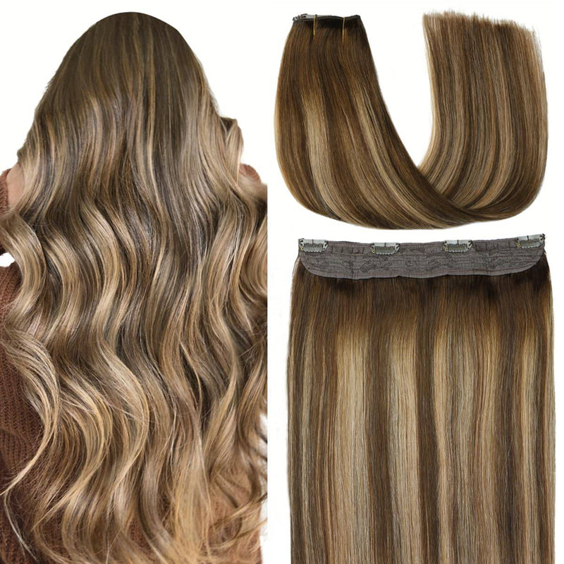 VIP Extensions VIP BandX Halo / Silky Straight 18" with Clip Hair Extension White Smoke P4/27 Chocolate Brown to Caramel Blonde