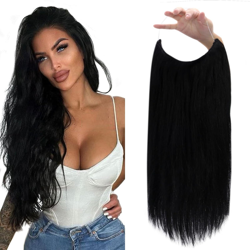 VIP Extensions VIP BandX Halo / Silky Straight 24" with Clip Hair Extension Black #1 Jet Black