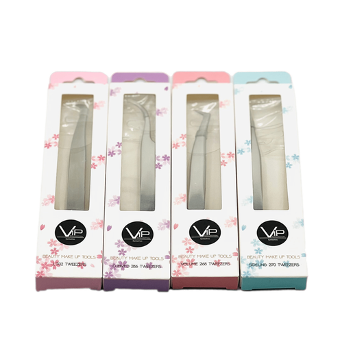 VIP Extensions VIP Eyelash Tweezers for Eyelashes Salon Supplies White Smoke LT-02 SILVER,2168-VOLUME,2166-CURVED,2170-SIDELING,RUSSIAN VOLUME