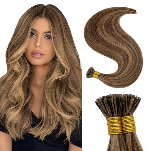 VIP Extensions VIP I-Tip System / Straight 18" (100 grams) Hair Extension White Smoke 4/27 -  Medium Brown& Dark Blonde