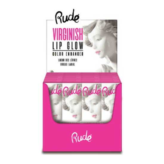 Rude Cosmetics Virginish Lip Glow Paper Display, 24pcs Wholesale Set Light Gray