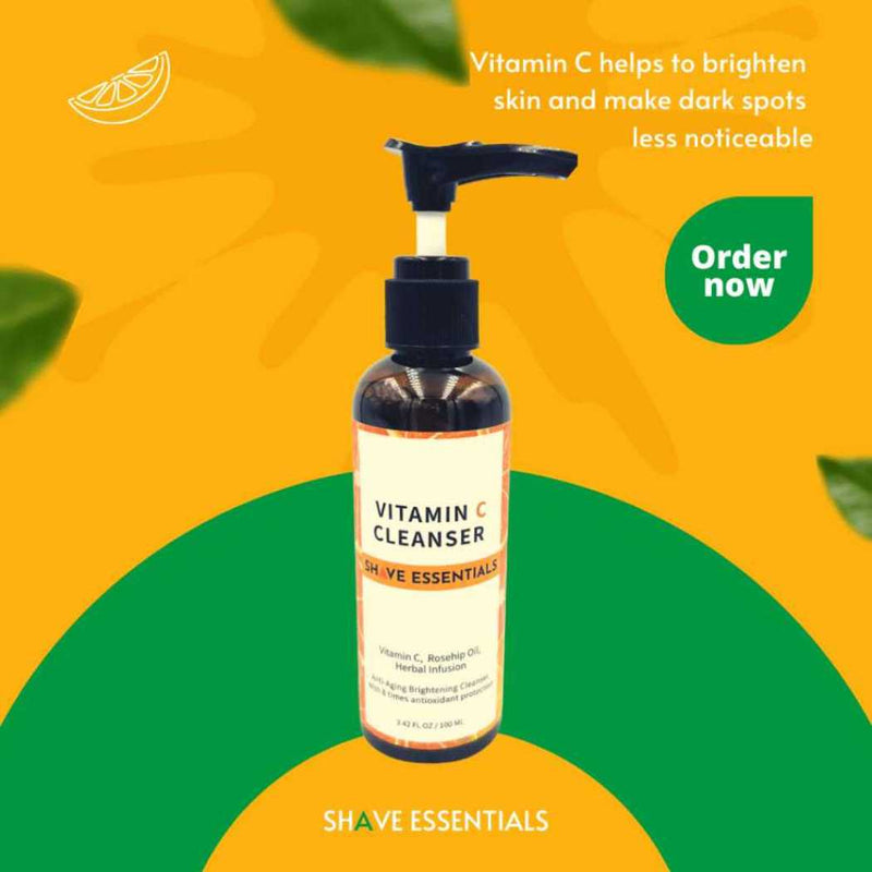 Shave Essentials Gentle Vitamin C Facial Cleanser for Anti-Aging Skincare Face Wash Orange