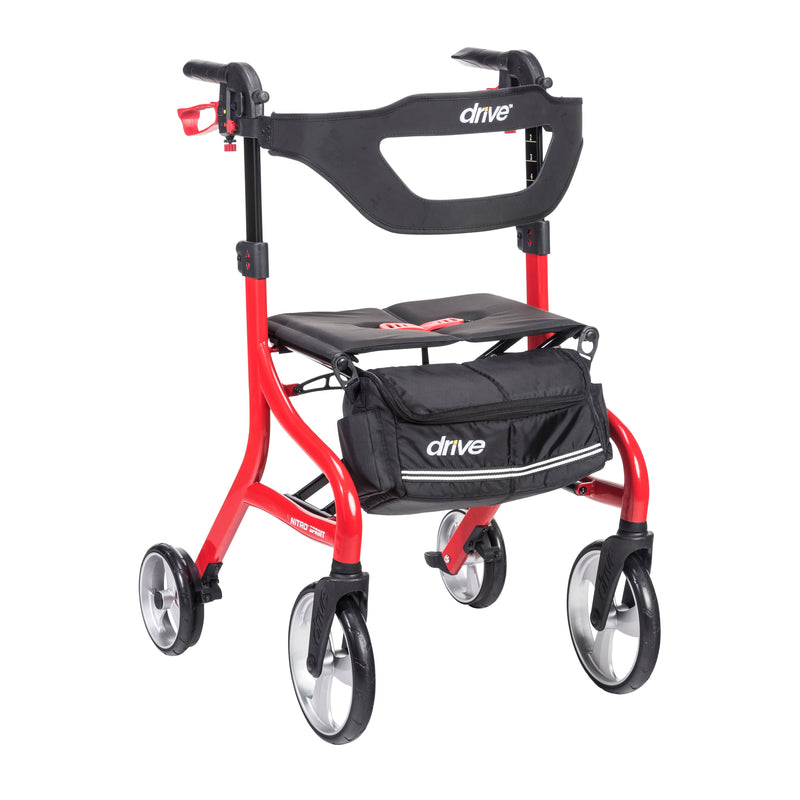 RIO Medical Supplies Nitro Sprint Rollator Rolling Walker, Tall, Red White Smoke