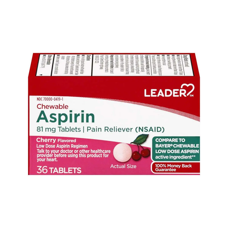Leader Leader Chewable Aspirin Tablets Cherry 81mg 36ct Health Care White Smoke
