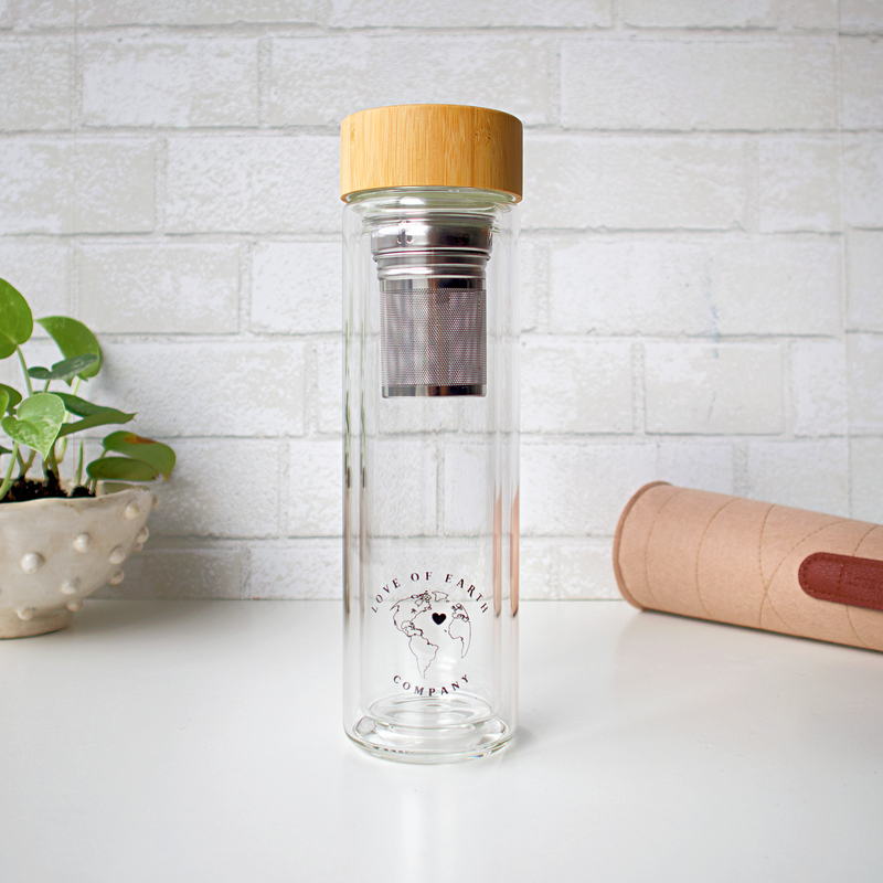 Love of Earth Co. Glass Tea + Coffee Infuser Bottle Light Gray