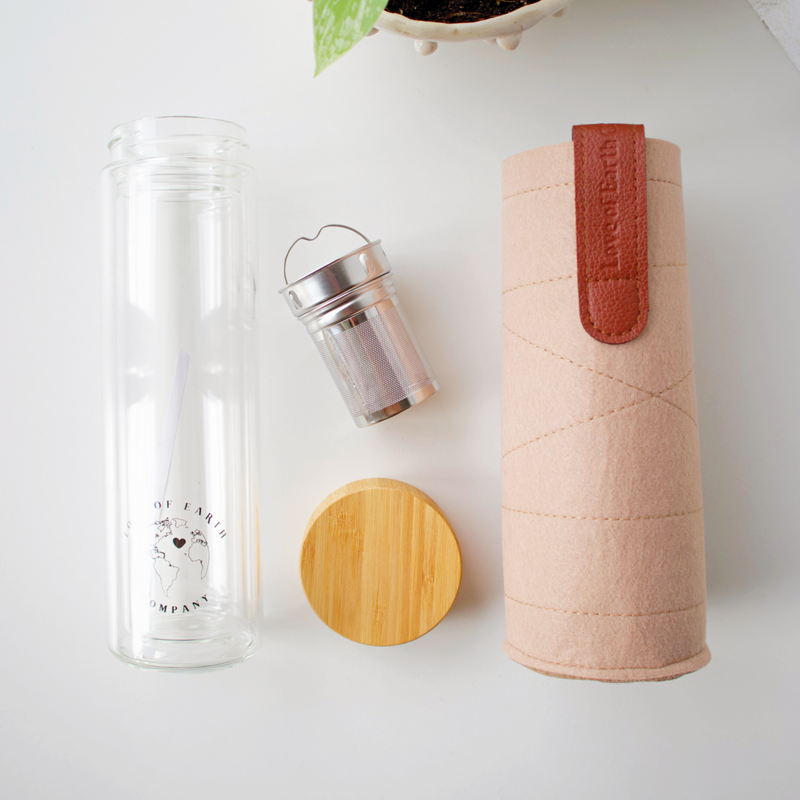 Love of Earth Co. Glass Tea + Coffee Infuser Bottle Light Gray
