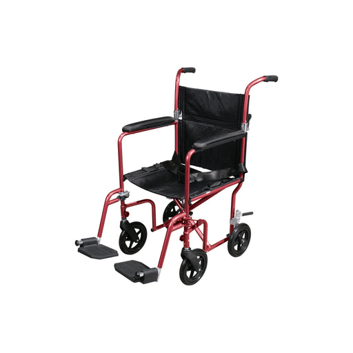 RIO Medical Supplies Flyweight Lightweight Transport Wheelchair with Removable Wheels, Red White Smoke
