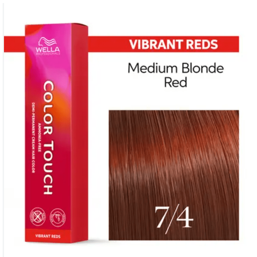 VIP Extensions Wella Color Touch 7/4 Medium Blonde Red, 2 oz Demi-Permanent Hair Color White Smoke