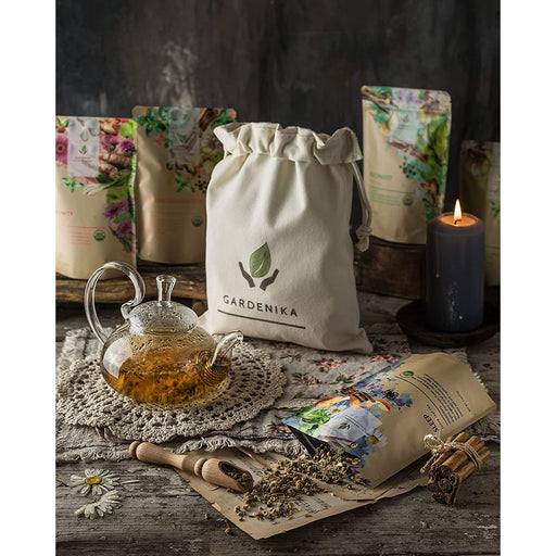 Gardenika Shop Herbal Tea Sampler, Organic Loose Leaf Herbal Gift Set, 5 Pack Loose Leaf Tea Sampler Dark Slate Gray