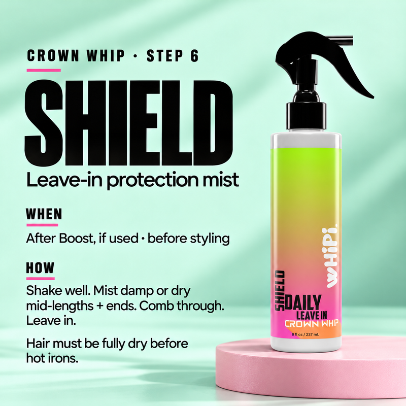 Whipi Co SHIELD- Crown Whip- Protection Mist Pale Turquoise 8 oz,1 oz Sample,8 oz Bag Refill