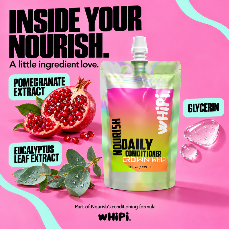 Whipi Co Nourish – Crown Whip Daily Conditioner Hot Pink 12 oz Bag,12 oz Bottle,1 oz Sample