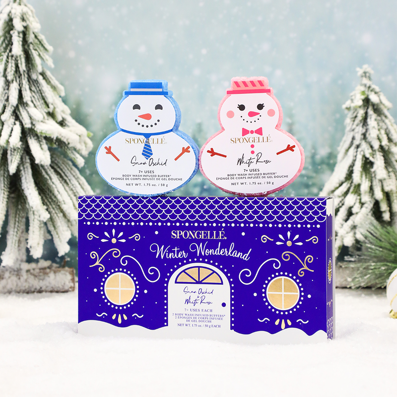 Spongellé Winter Wonderland | Holiday Snowman Gift Set Body Wash Infused Buffer Light Gray