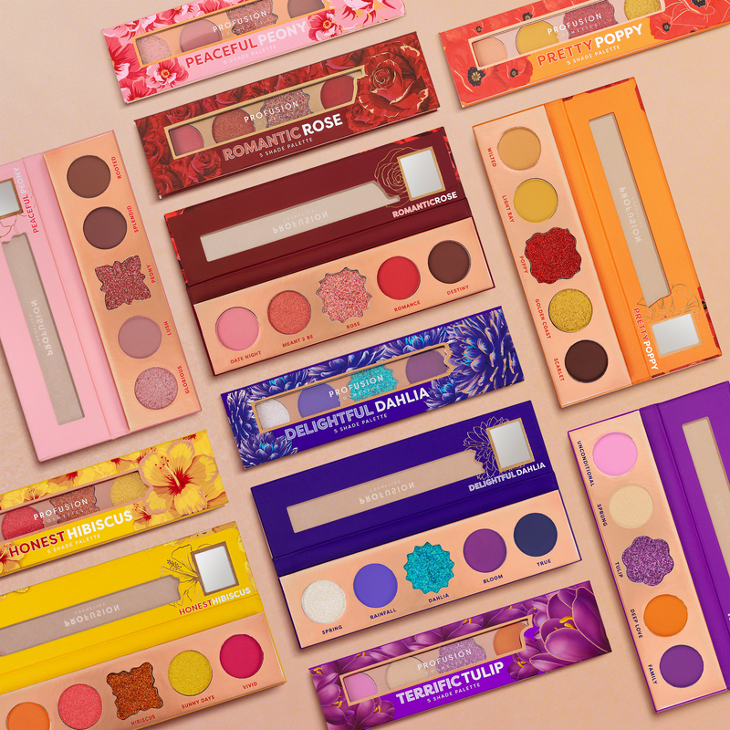 Profusion Cosmetics Blooming Hues 5 shade palette Eye Tan Romantic Rose,Honest Hibiscus,Delightful Dahlia,Terrific Tulip,Peaceful Peony,Pretty Poppy