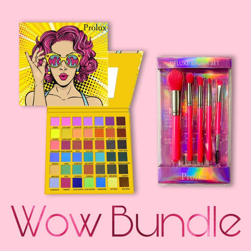 Prolux Cosmetics Wow Bundle | Eyeshadow Palette & Neon Pink Brush Set Pink