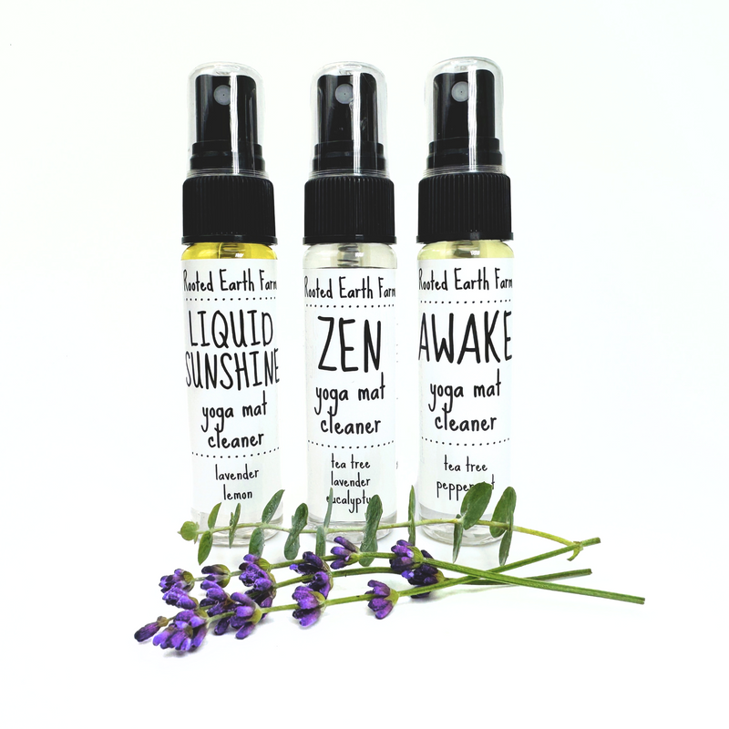 Rooted Earth Farm + Apothecary Yoga Mat Spray Gift Set Yoga Mat Sprays White Smoke kraft (brown),red + green,blue + white