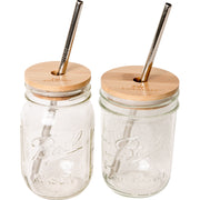 ZeroWasteStore.com Mason Jar Kit- Mason Jar, Bamboo Lid, Stainless Steel Straw Drinkware Sets White Smoke Regular Mouth Jar,Wide Mouth Jar