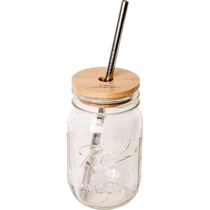 ZeroWasteStore.com Mason Jar Kit- Mason Jar, Bamboo Lid, Stainless Steel Straw Drinkware Sets White Smoke Regular Mouth Jar