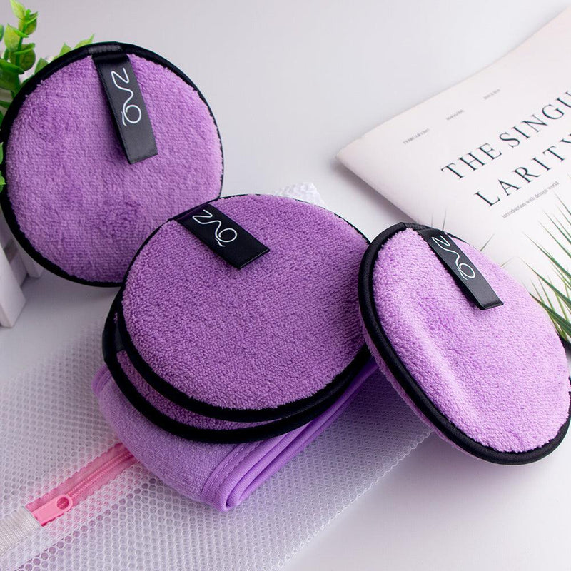 ZAQ Skin & Body ZAQ Reusable Makeup Remover Pads 4pack with Spa facial Headband Make Up Thistle Purple