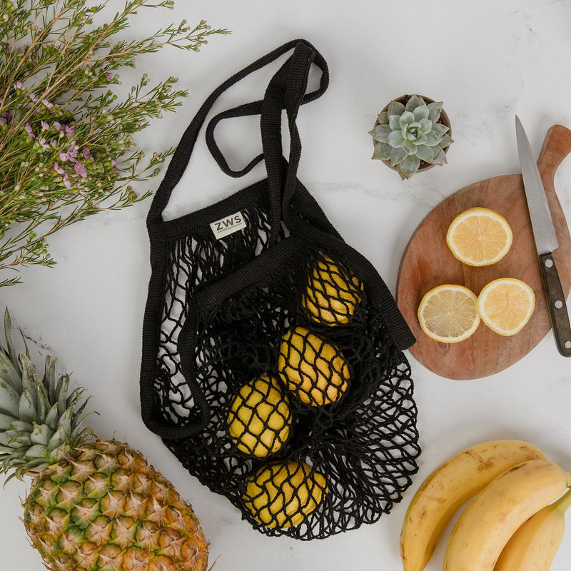 ZeroWasteStore.com Organic Cotton String Bag - Zero Waste Mesh Bag, Plastic Free, Market Tote Shopping Totes Gray Organic Black