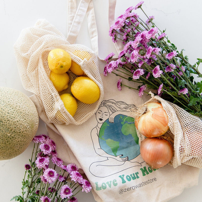 ZeroWasteStore.com Mesh Produce Bag - Multiple Sizes - Zero Waste Net Bag Shopping Totes Lavender 1 Medium / Natural,1 Large / Natural,Set of 2 (M & L) / Natural