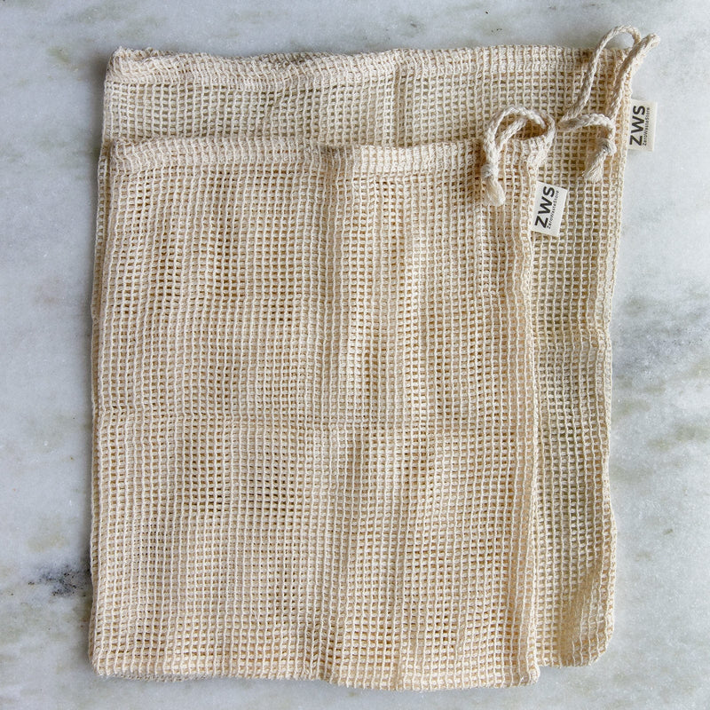 ZeroWasteStore.com Mesh Produce Bag - Multiple Sizes - Zero Waste Net Bag Shopping Totes Dark Gray Set of 2 (M & L) / Natural