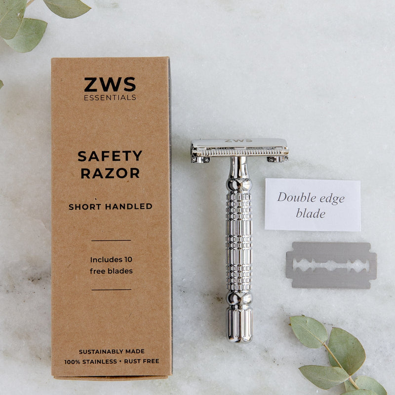 ZeroWasteStore.com Zero Waste Safety Razor - Sustainable Razor - Single Blade, 10 Free Blades Razors & Razor Blades Light Gray Short Handle