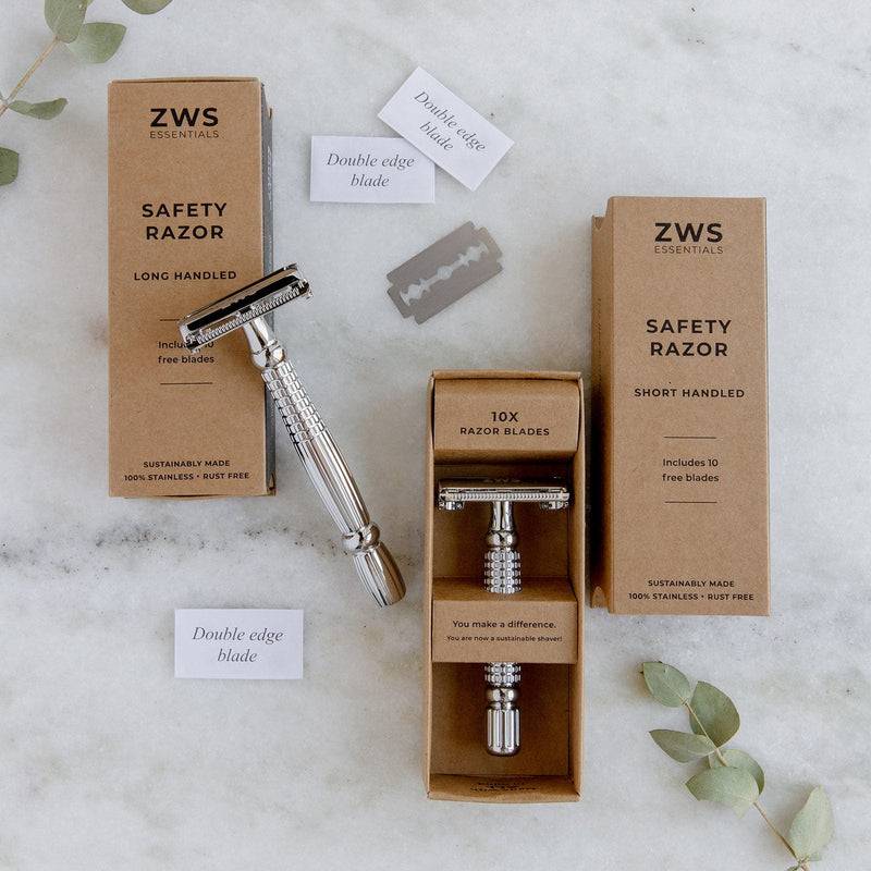 ZeroWasteStore.com Zero Waste Safety Razor - Sustainable Razor - Single Blade, 10 Free Blades Razors & Razor Blades Gray Short Handle,Long Handle