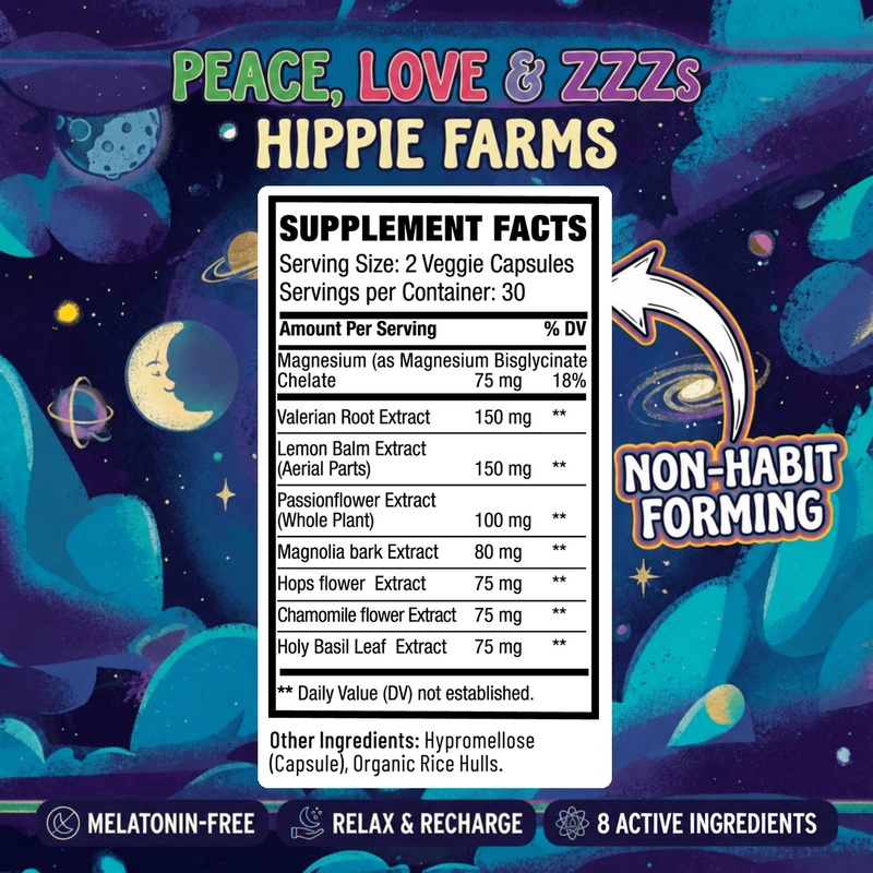 Hippie Farms Premium Sleep Aid Formula - Peace, Love, and ZZZ's Blend Vitamins & Supplements White Smoke