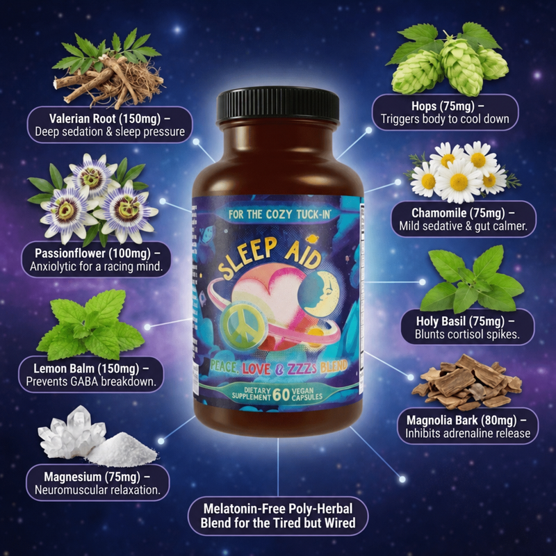 Hippie Farms Premium Sleep Aid Formula - Peace, Love, and ZZZ's Blend Vitamins & Supplements Midnight Blue