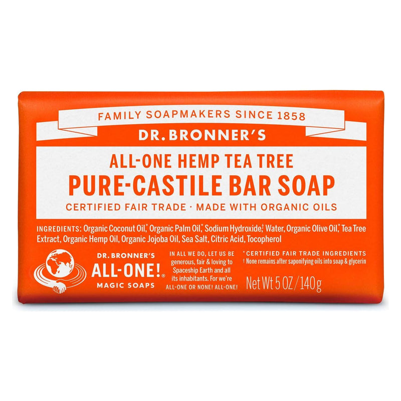 Dr. Bronner's Dr. Bronner's Pure Castile Soap Bar Tea Tree 5 oz Bar Soap Orange Red