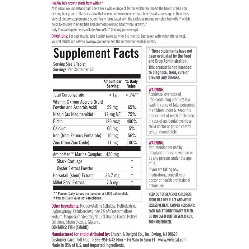 Viviscal Viviscal Hair Growth Dietary Supplement, 60 Tablets Hair Health Supplement Dark Slate Gray