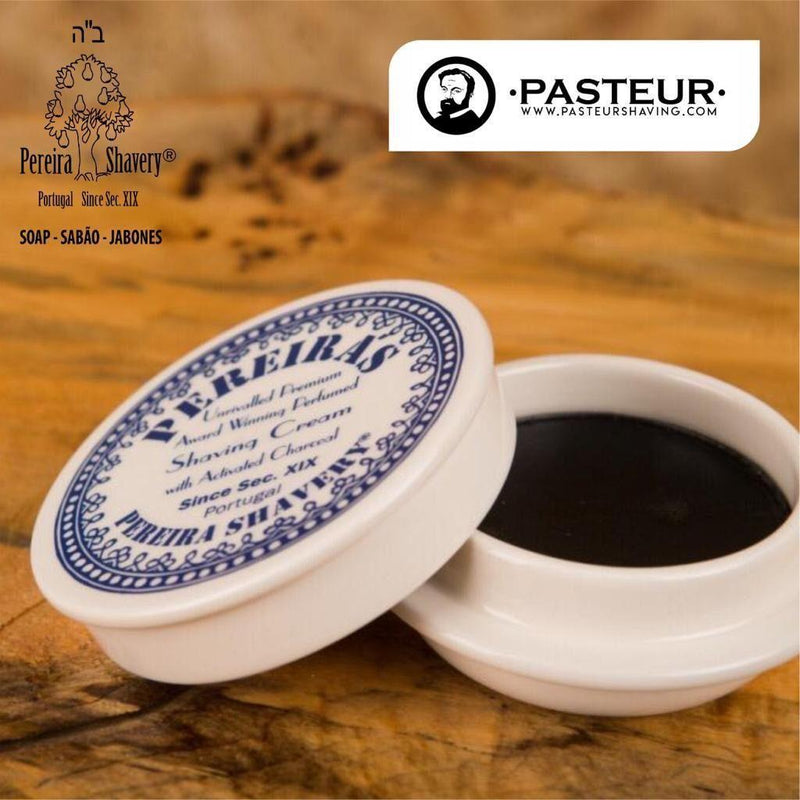 Pereira Shavery Pereira Shavery Shaving Soap with Activated Charcoal in Ceramic Dish With Water Blossom Aromatherapy Shaving Soap Sienna