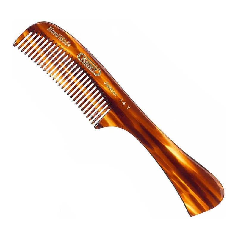 KENT Kent Handmade Medium Rake Hair Comb 14T Hair Comb Saddle Brown
