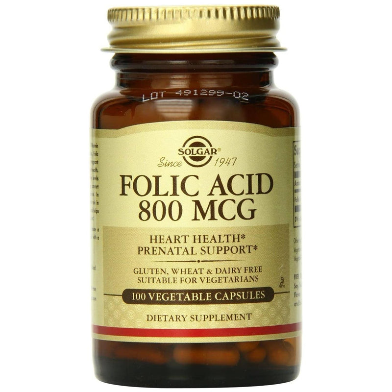 SOLGAR Solgar Folic Acid 800mcg 100 Vegetable Capsules Vitamins & Supplements Tan