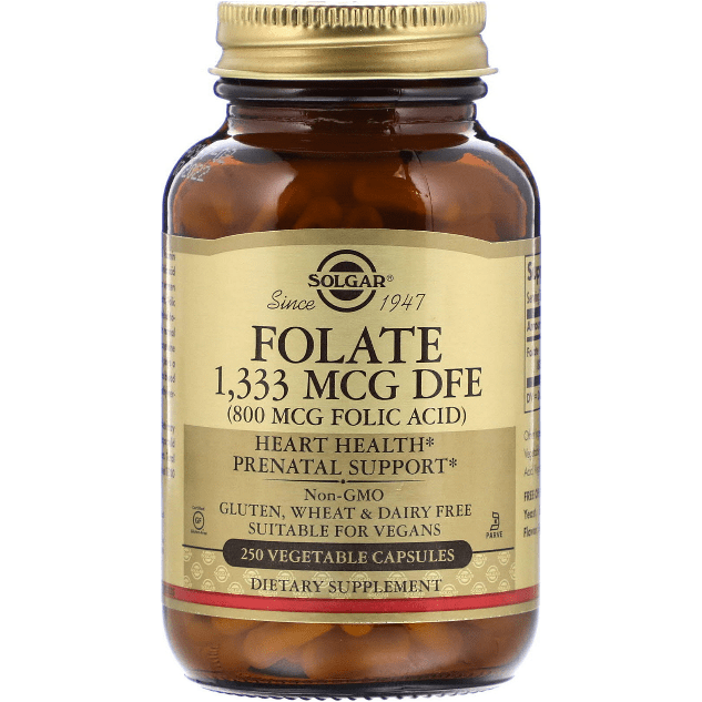 SOLGAR Solgar Folate Folic Acid 800 mcg - 250 Vegetable Capsules Vitamins & Supplements Tan
