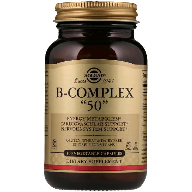 SOLGAR Solgar B-Complex "50" 100 Vegetable Capsules Vitamin Supplements Dark Khaki