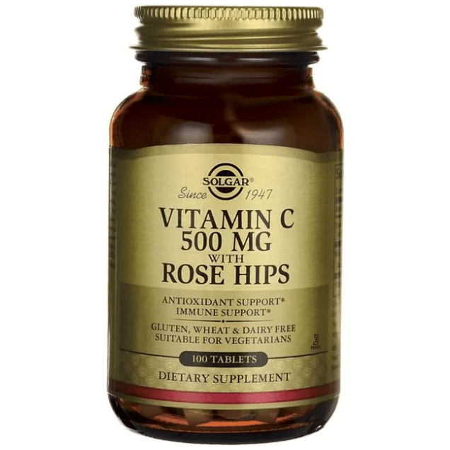 SOLGAR Solgar Vitamin C 500 mg with Rose Hips 100 Tablets Vitamin Supplement Dark Olive Green