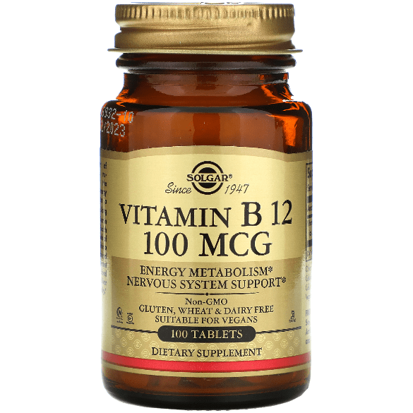 SOLGAR Solgar Vitamin B12 100mcg 100 Tablets Vitamin B12 Supplement Dark Khaki