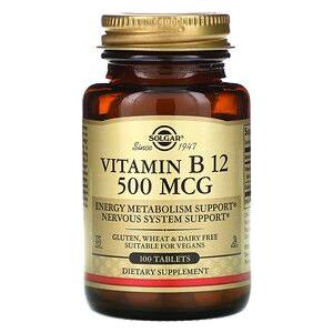 SOLGAR Solgar Vitamin B12 500 mcg 100 Vegetable Capsules Vitamin Supplement Tan