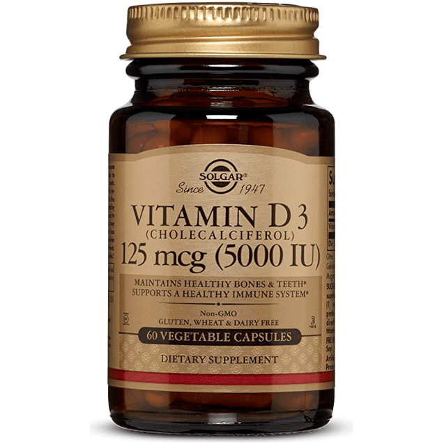 SOLGAR Solgar Vitamin D3 (Cholecalciferol) 125 mcg (5,000 IU) 60 Vegetable Capsules Vitamin D3 Supplement Rosy Brown