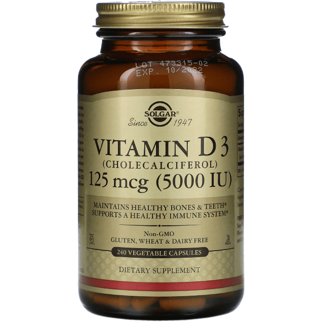 SOLGAR Solgar Vitamin D3 (Cholecalciferol) 125 mcg (5,000 IU) 240 Vegetable Capsules Vitamin D3 Supplement Dim Gray