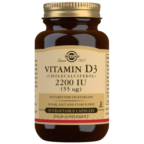 SOLGAR Solgar Vitamin D3 (Cholecalciferol) 55 mcg (2200 IU) 50 Vegetable Capsules Vitamin D3 Supplement Tan