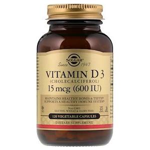 SOLGAR Solgar Vitamin D3 (Cholecalciferol) 600 IU 120 Vegetable Capsules Vitamin D3 Supplement Dark Khaki