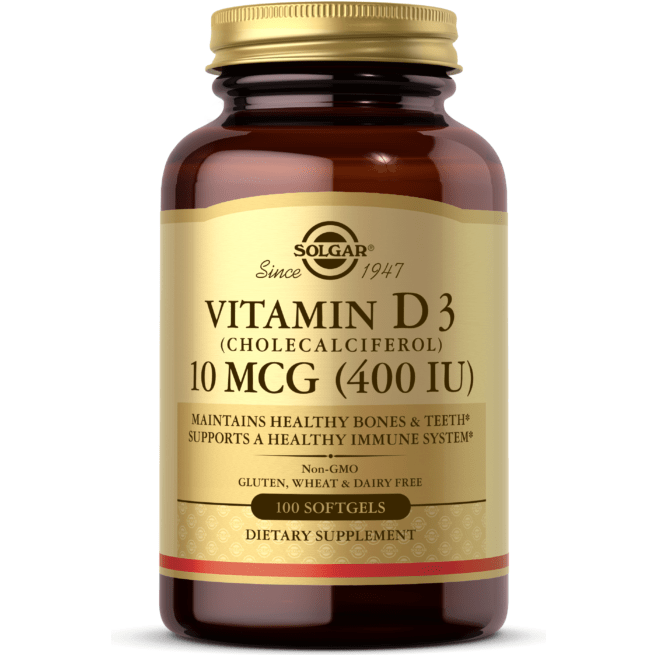 SOLGAR Solgar Vitamin D3 (Cholecalciferol) 400 IU 100 Softgels Dietary Supplements Dark Khaki