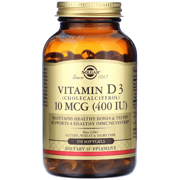 SOLGAR Solgar Natural Vitamin D (Cholecalciferol) 400 IU 250 Softgels Vitamins & Supplements Tan
