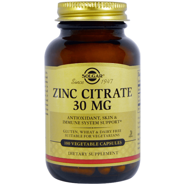 SOLGAR Solgar Zinc Citrate 30mg 100 Vegetable Capsules Dietary Supplements Dark Khaki