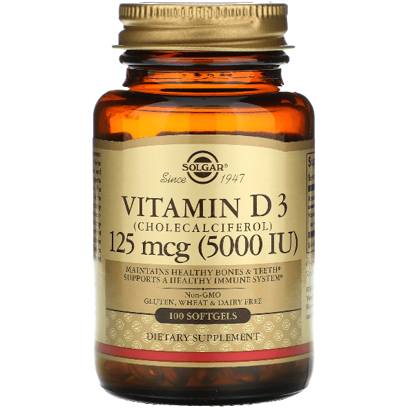 SOLGAR Solgar Vitamin D3 (Cholecalciferol) 125 mcg (5,000 IU) 100 Softgels Vitamins & Supplements Dark Khaki