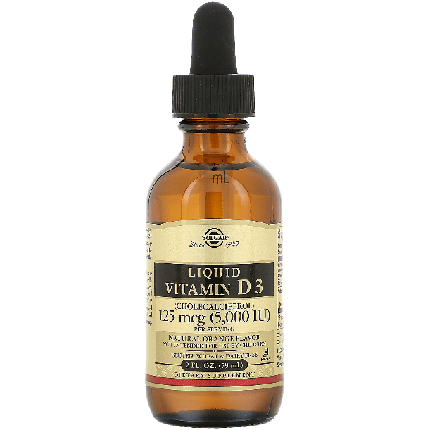 SOLGAR Solgar Liquid Vitamin D3 (Cholecalciferol) 125 mcg (5,000 IU) Orange Flavor 2oz Vitamin D Supplement Tan