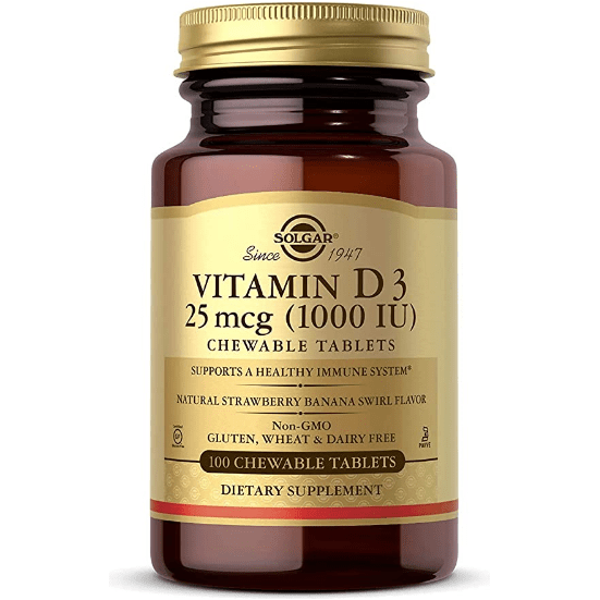 SOLGAR Solgar Vitamin D3 (Cholecalciferol) 25mcg (1000 IU) 100 Chewable Tablets Vitamin D3 Supplement Rosy Brown