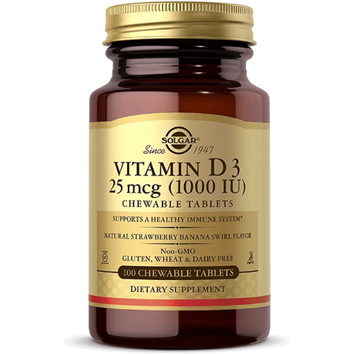SOLGAR Solgar Vitamin D3 (Cholecalciferol) 25mcg (1000 IU) 100 Chewable Tablets Vitamin D3 Supplement Rosy Brown